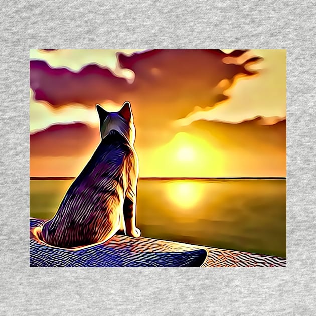 Cat Looking At Sunset - Cute Cat Lover Gift by BubbleMench